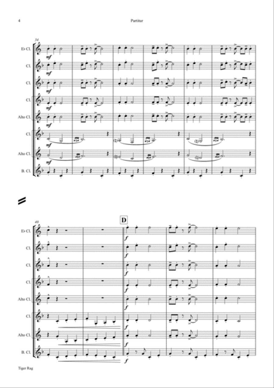 Tiger Rag - Jazz Classic - Clarinet Quintet Clarinet Quintet scores gallery preview page 4