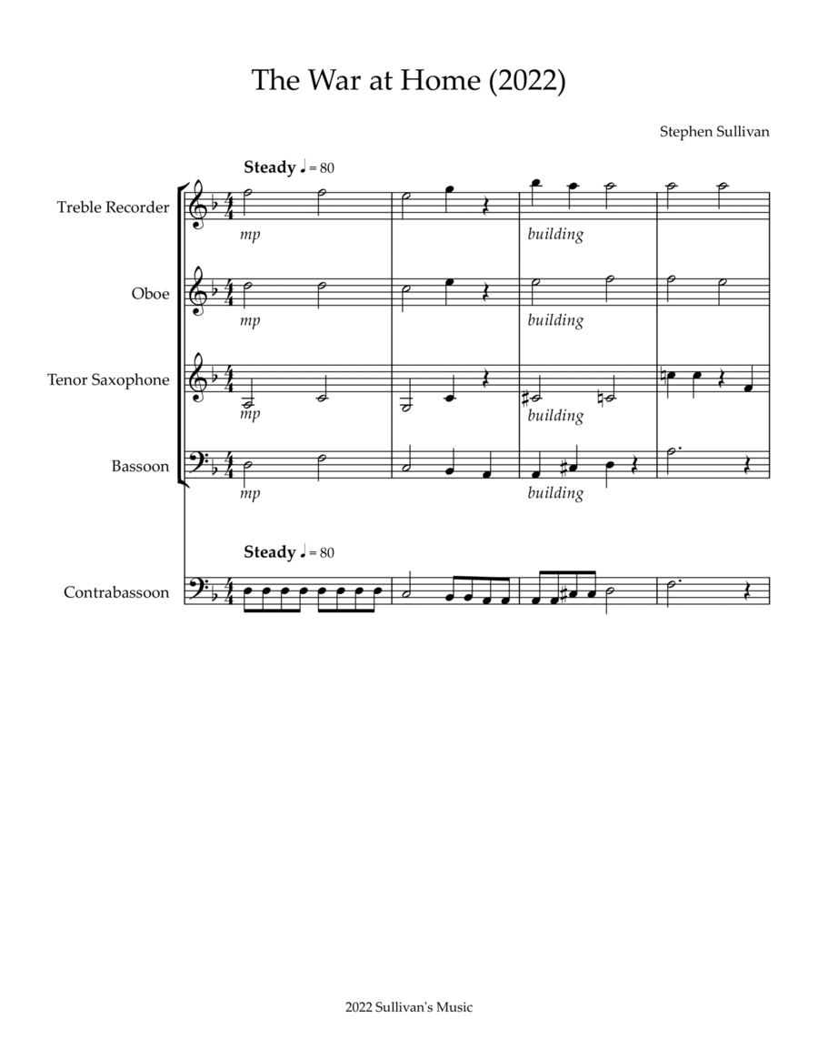 The War at Home (2022) Woodwind Quintet scores gallery preview page 1