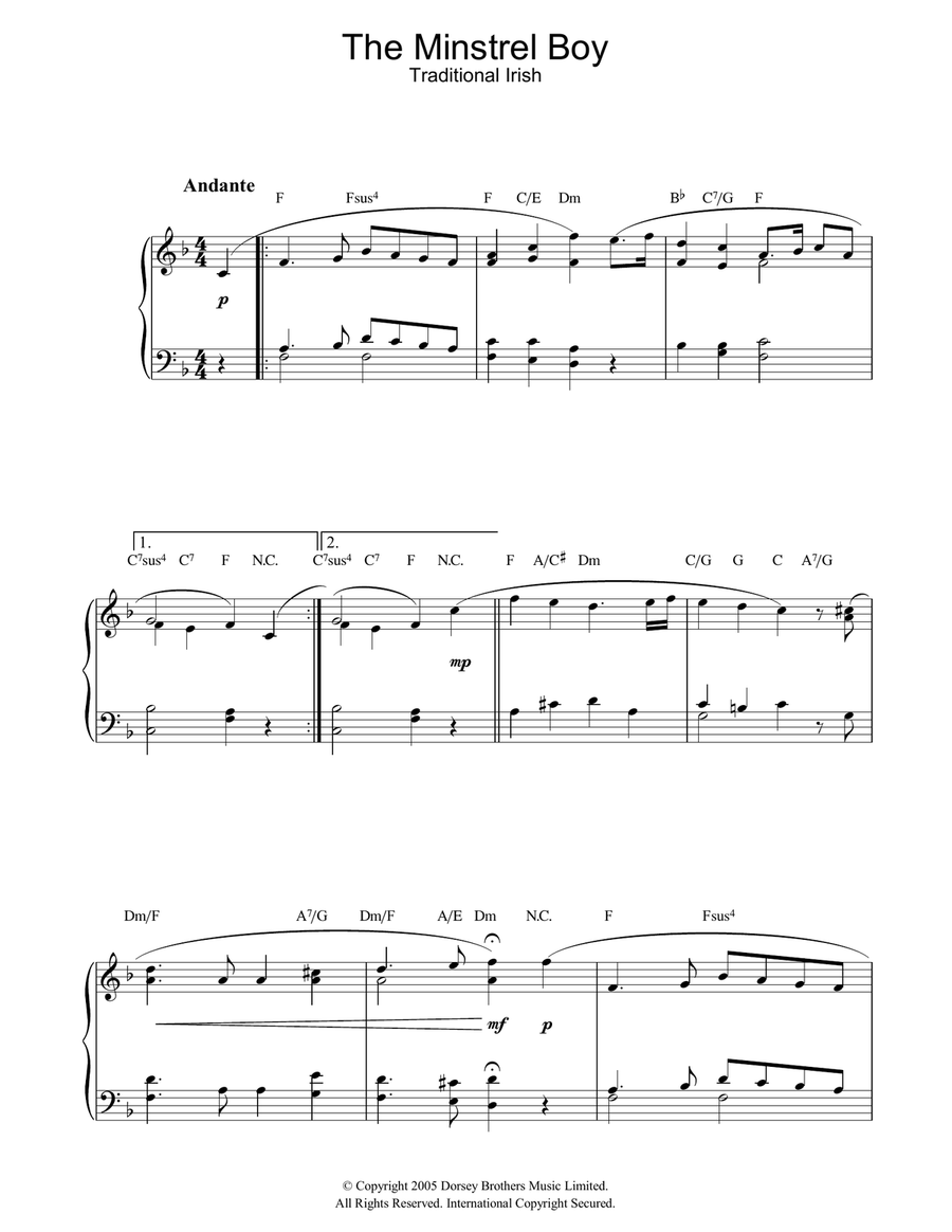 The Minstrel Boy The Minstrel Boy Piano Solo scores gallery preview page 1