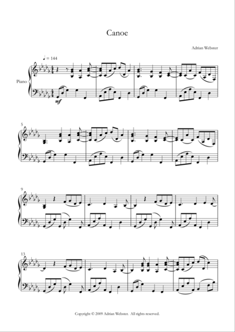 Canoe - CrusaderBeach - Upbeat Happy Piano Solo Piano Solo scores gallery preview page 1