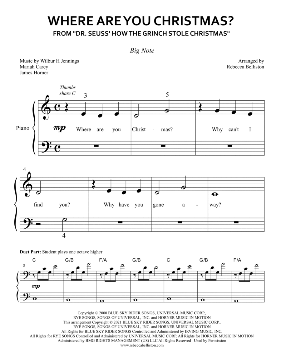 Where Are You Christmas? Easy Piano scores gallery preview page 1