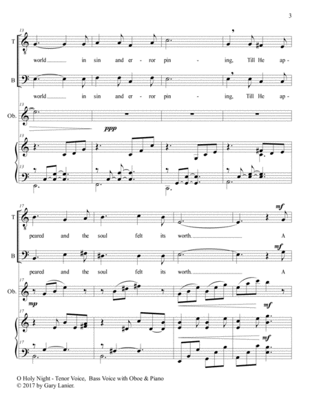 O HOLY NIGHT (Men's Choir - TB with Oboe & Piano/Score & Parts included) image number null