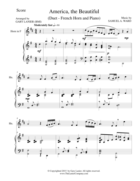 AMERICA, THE BEAUTIFUL (Duet – French Horn and Piano/Score and Parts) image number null