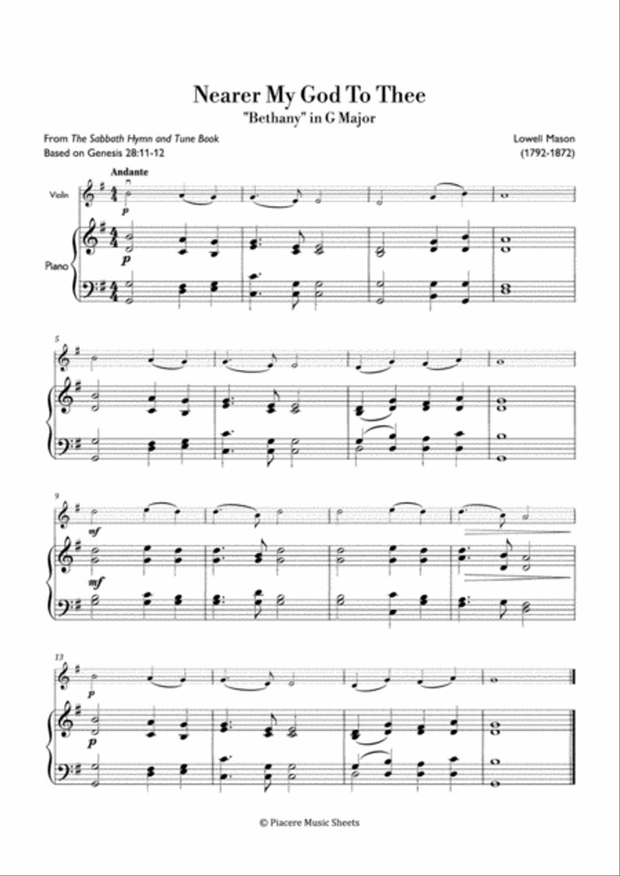 Mason - Nearer My God To Thee (Bethany) in G Major - Easy Violin Solo scores gallery preview page 2