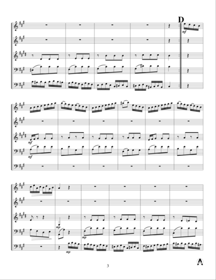 Piano Sonata in A (Third Movement --a.k.a. Turkish March) for brass quintet Horn scores gallery preview page 5