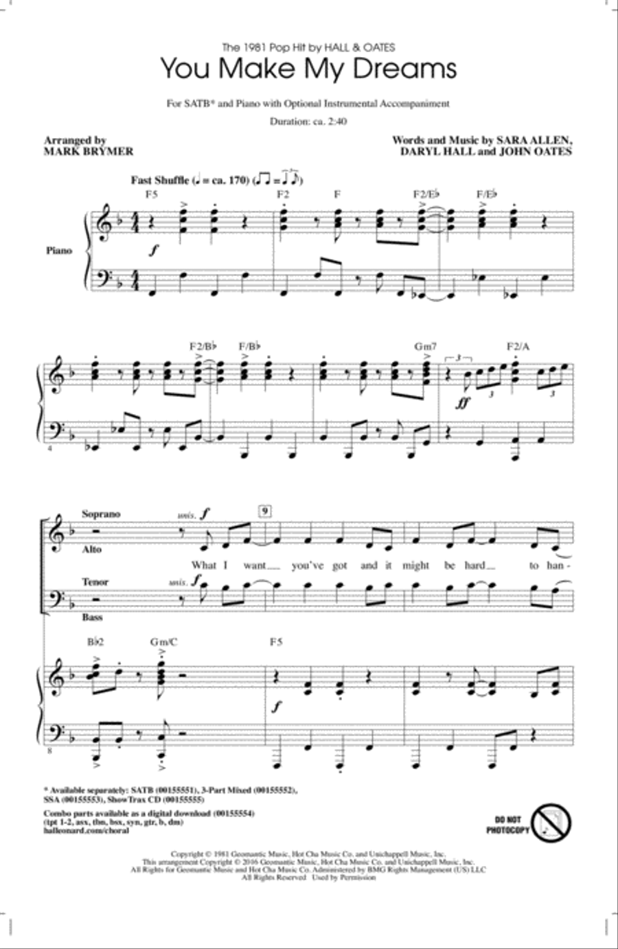 You Make My Dreams (arr. Mark Brymer) 4-Part scores gallery preview page 1