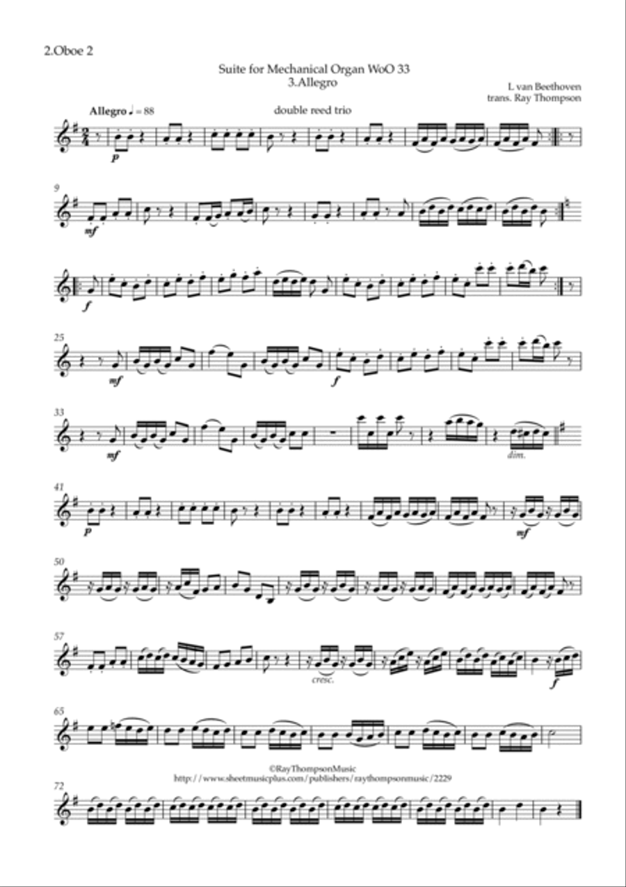 Beethoven: Suite for Mechanical Organ (Clock) WoO 33 III. Allegro - double reed trio (Ob.,C.A.,Bsn.) Woodwind Ensemble scores gallery preview page 4