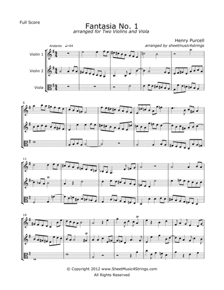 Purcell, H. - Fantasia No.1 for Two Violins and Viola image number null