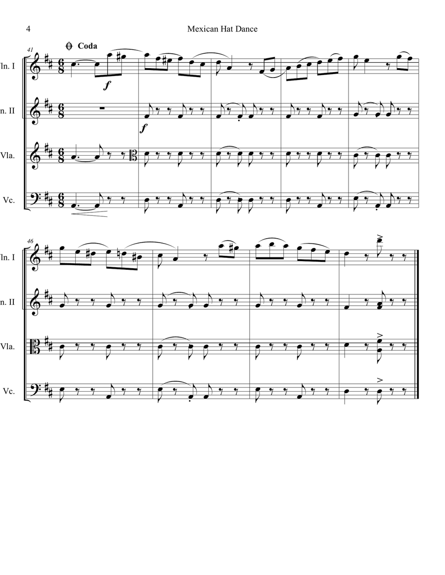 Mexican Hat Dance String Quartet scores gallery preview page 4