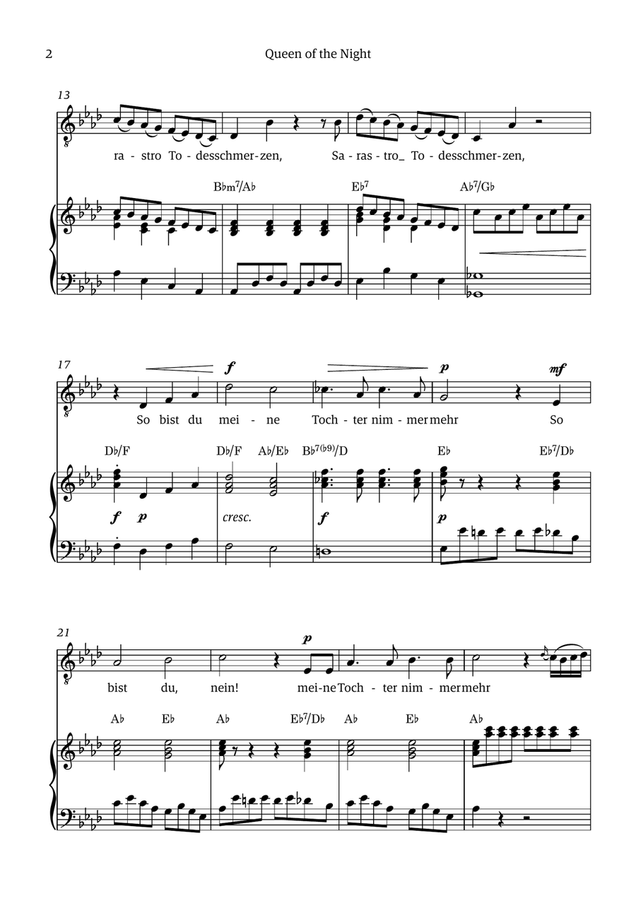 Queen of the Night (aria) - for TENOR in F minor (with chords) Chamber Music scores gallery preview page 2