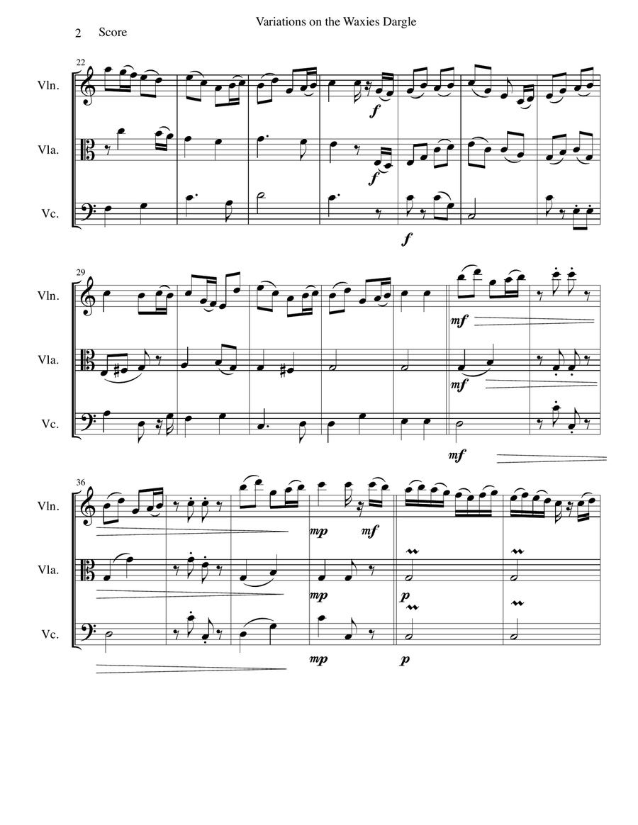Variations on The Waxies' Dargle (or The girl I left behind me) for string trio String Trio scores gallery preview page 2