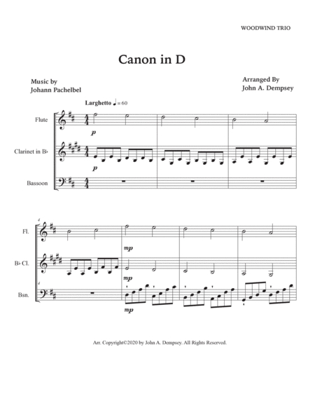 Canon in D (Woodwind Trio): Flute, Clarinet and Bassoon image number null
