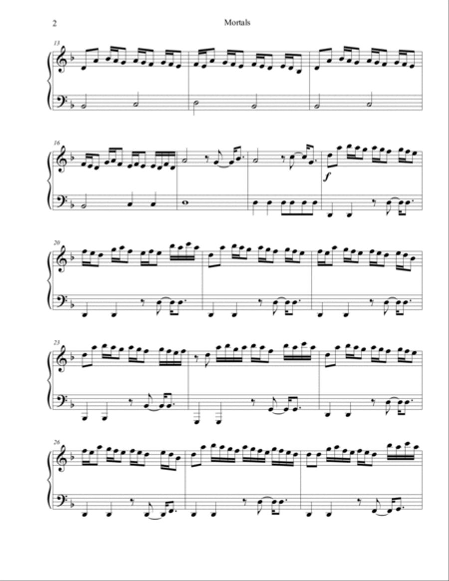 Mortals Piano Solo scores gallery preview page 2