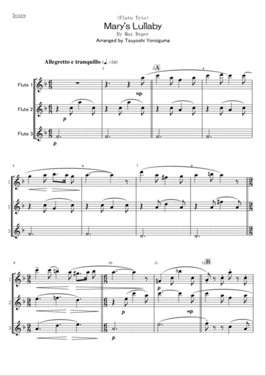 <Flute Trio> Mary's Lullaby Flute Trio scores gallery preview page 1