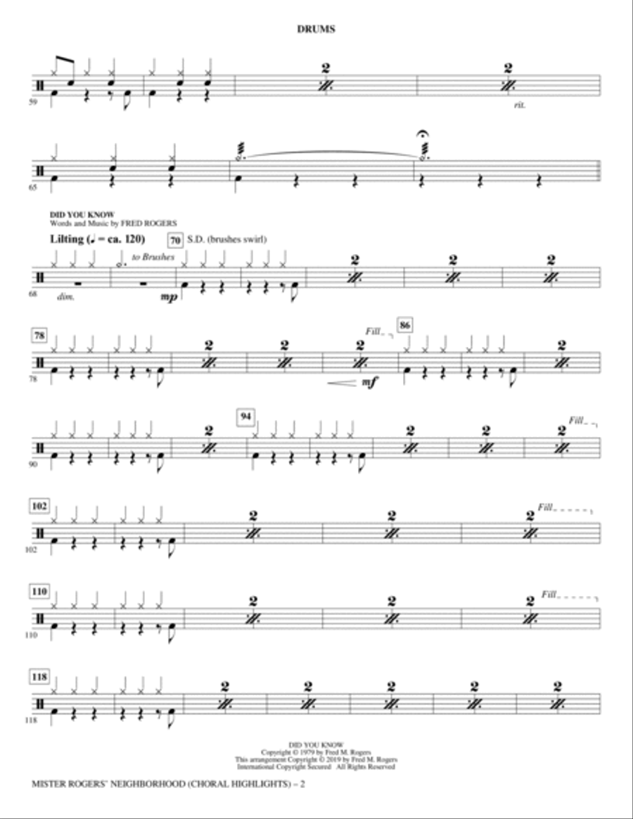 Mister Rogers' Neighborhood (Choral Highlights) (arr. Roger Emerson) - Drums Choir scores gallery preview page 2