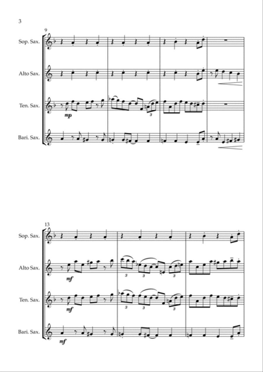 Incy Wincy Spider (Itsy Bitsy Spider) - Jazz Arrangement for Saxophone Quartet Saxophone Quartet scores gallery preview page 4