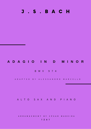 Book cover for Adagio (BWV 974) - Alto Sax and Piano (Full Score and Parts)
