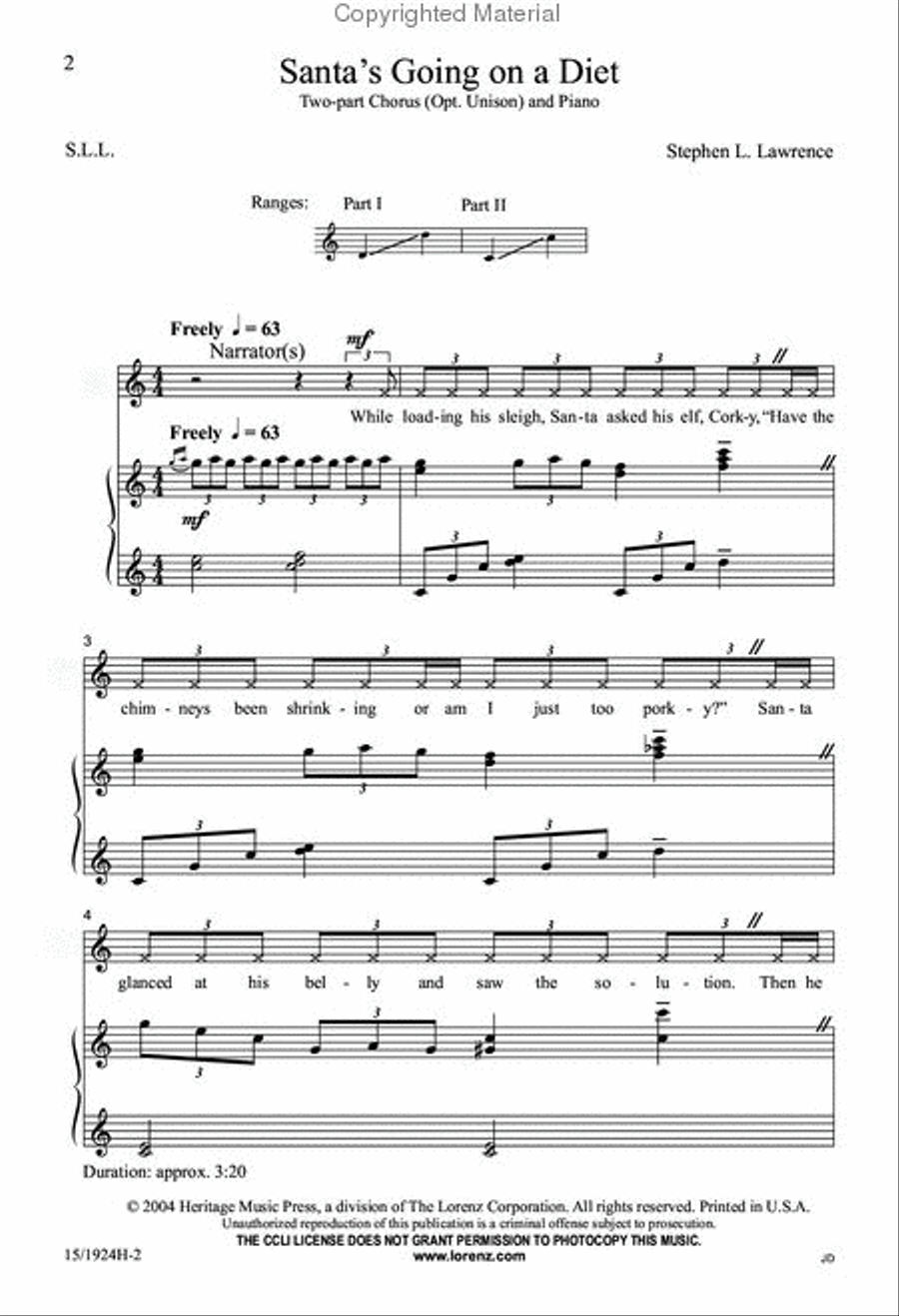 Santa's Going on a Diet Santa's Going on a Diet Unison Choir scores gallery preview page 2