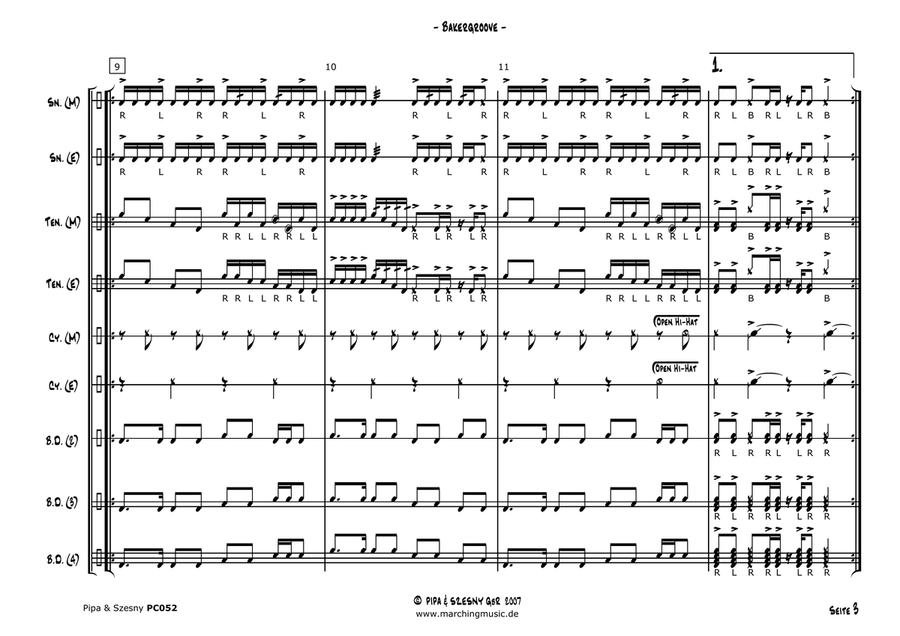 BAKER GROOVE (Drumline Cadence) Marching Band scores gallery preview page 4