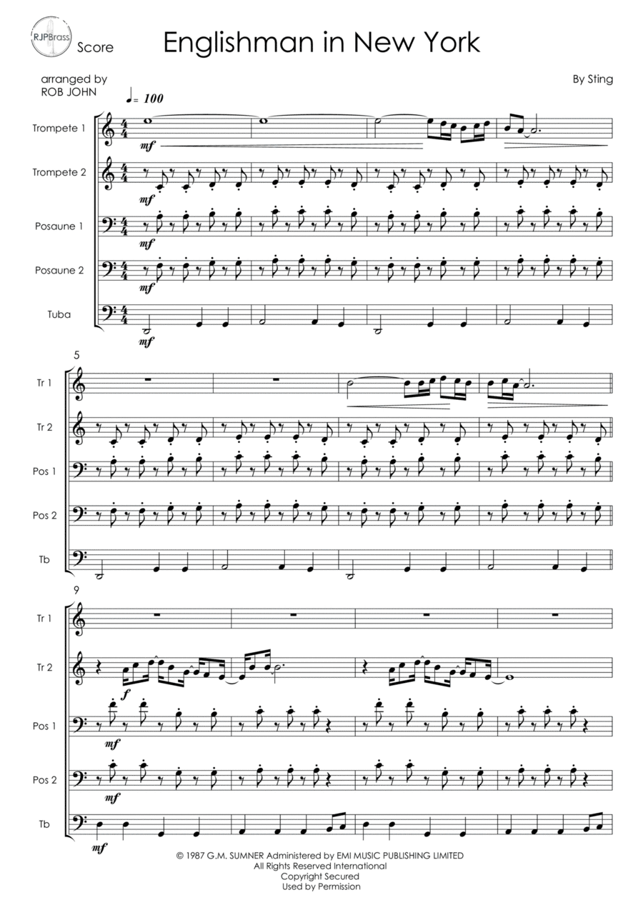 Englishman In New York Englishman In New York School and Community scores gallery preview page 1