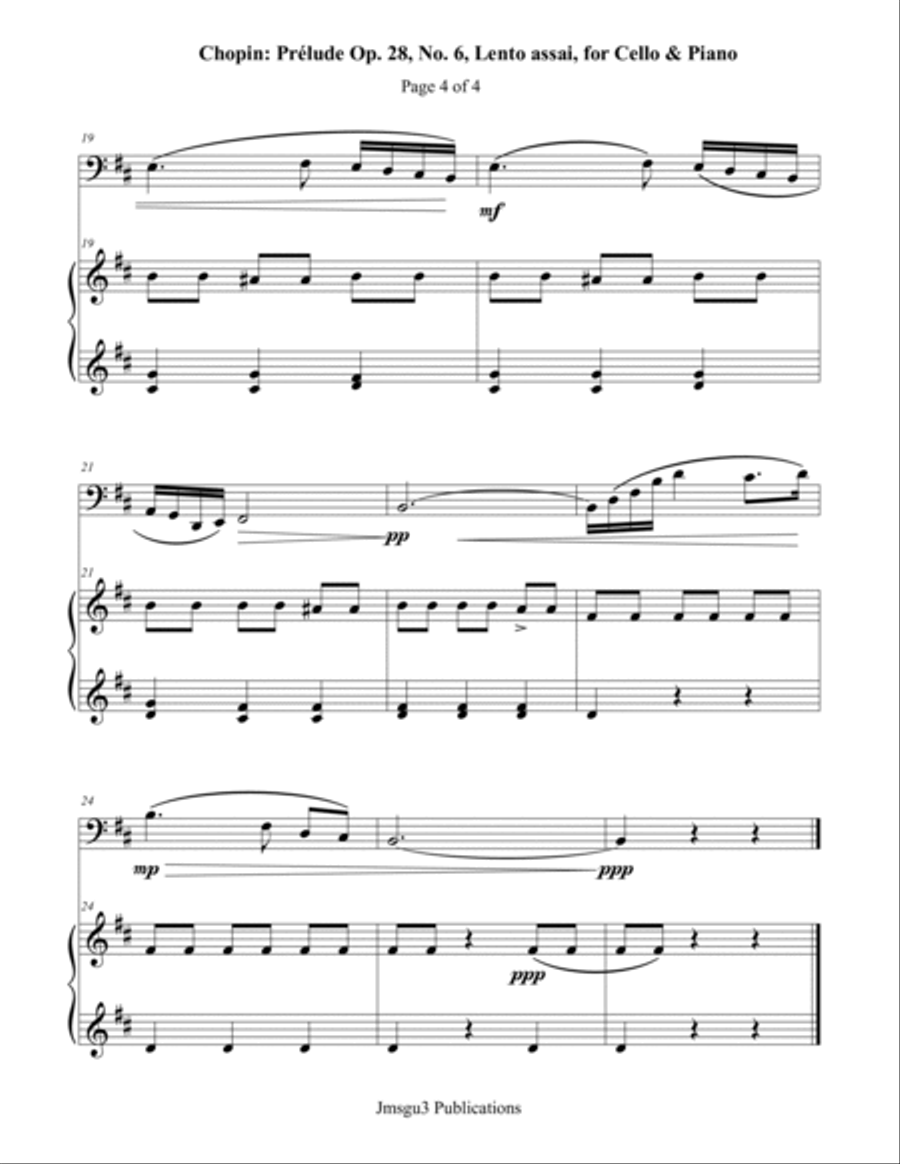 Chopin: Prelude Op. 28 No. 6 for Cello & Piano Chamber Music scores gallery preview page 4