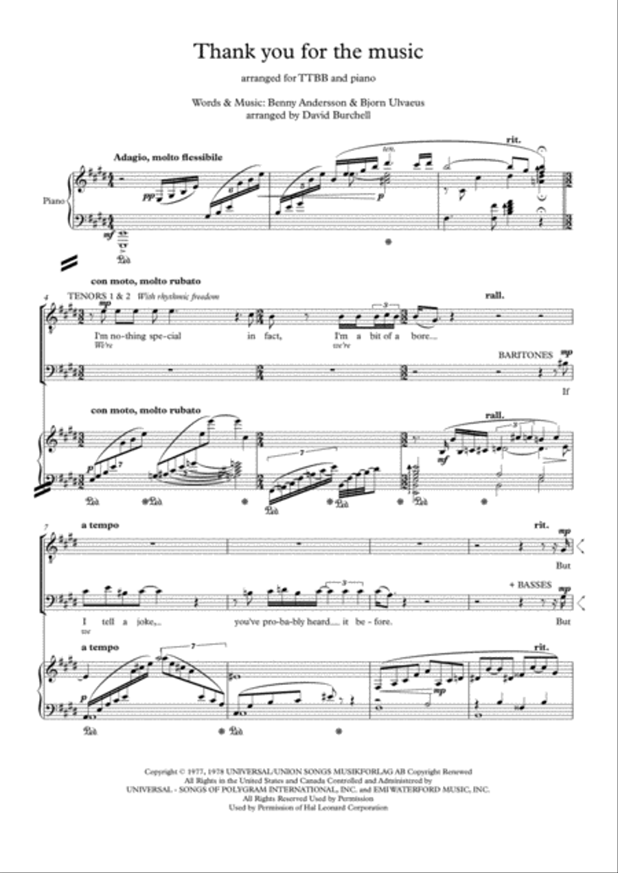 Thank You For The Music Thank You For The Music TTBB scores gallery preview page 2