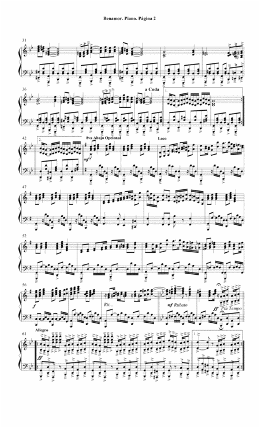 Benamor - Danza del Fuego. Por Pablo Luna Carné Piano Solo scores gallery preview page 2