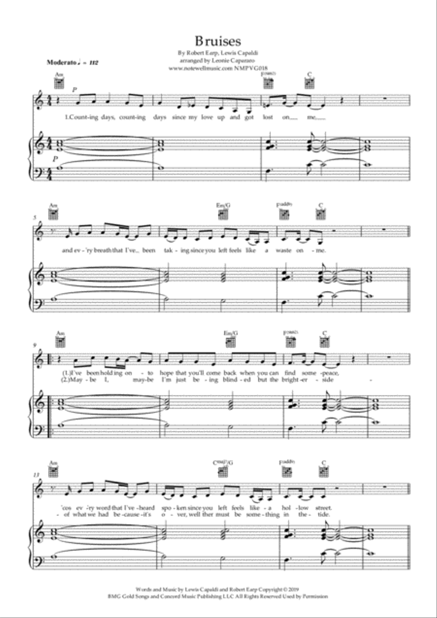 Bruises Piano, Vocal, Guitar scores gallery preview page 2