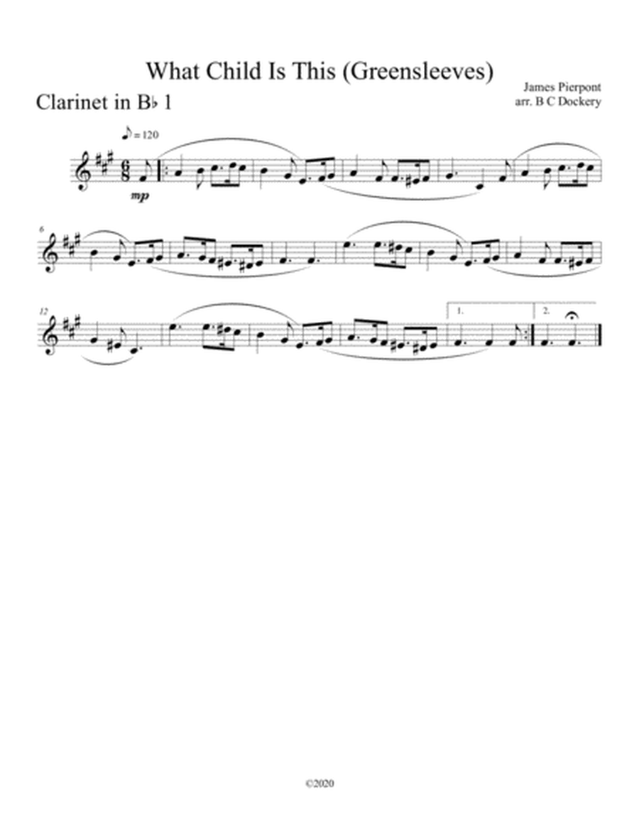 What Child Is This (Greensleeves) for clarinet duet with optional piano accompaniment image number null
