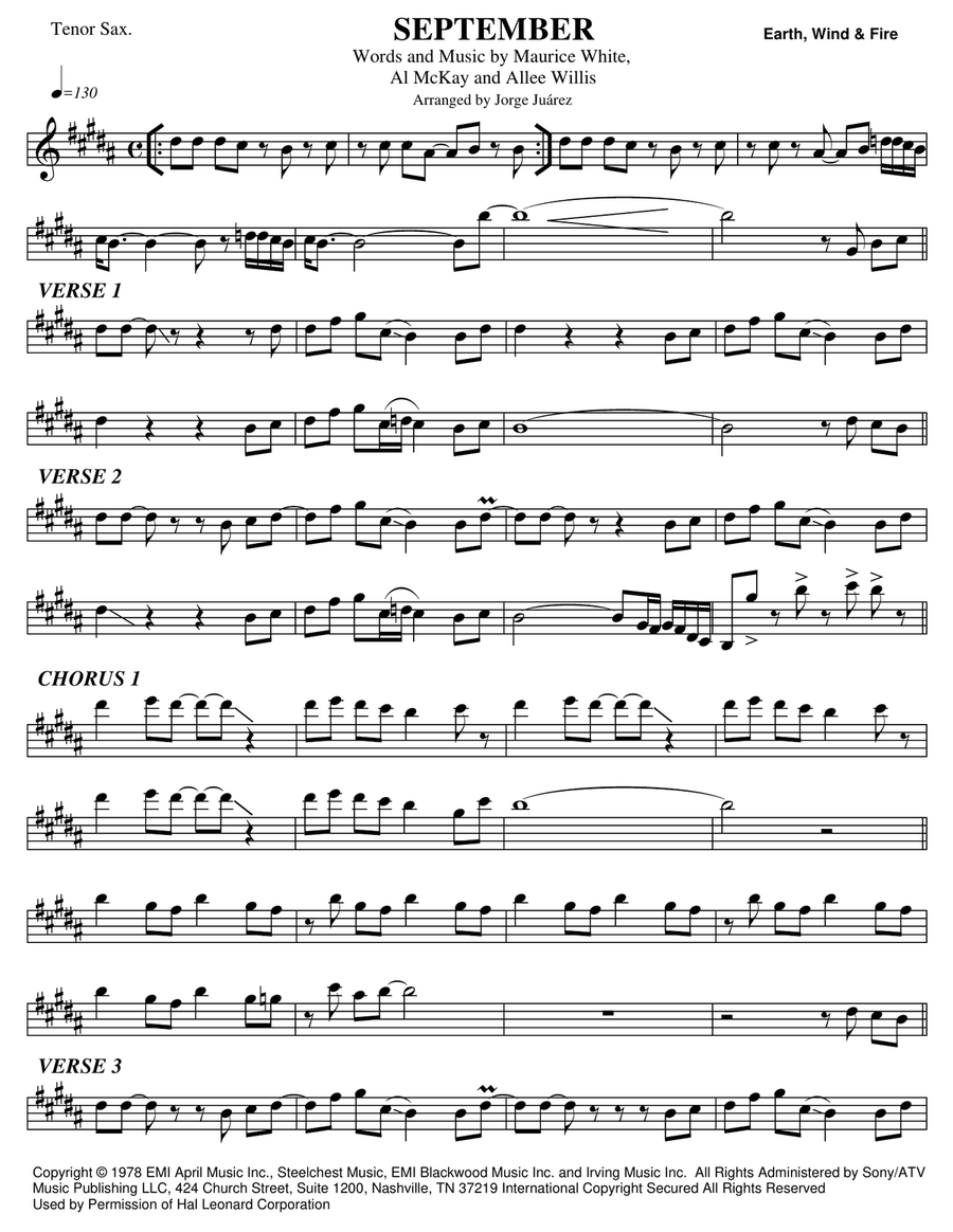 September September Tenor Saxophone scores gallery preview page 1