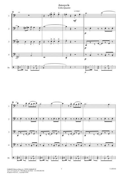 Amapola for intermediate cello quartet (score and parts) image number null
