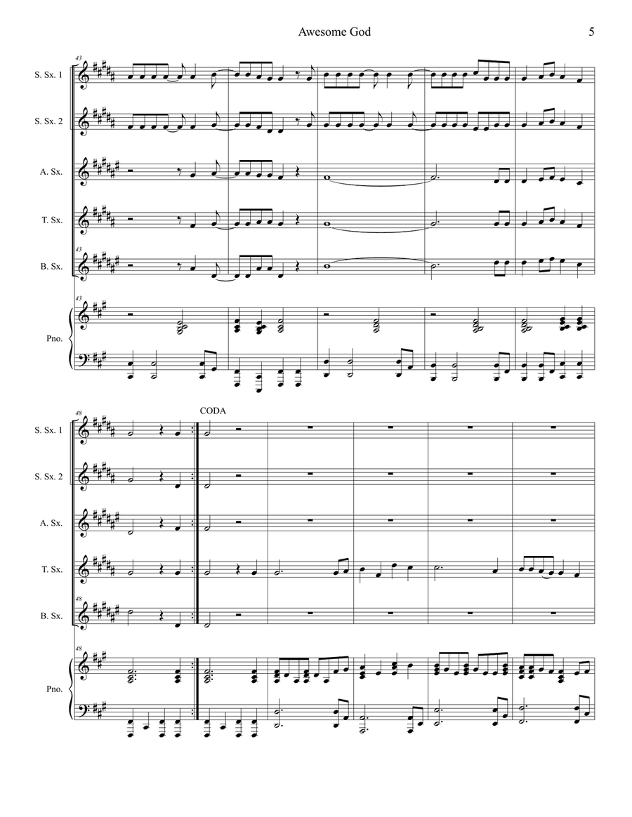 Awesome God Awesome God Saxophone Quintet scores gallery preview page 5