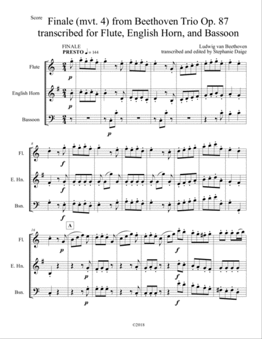 Finale (mvt. 4) from Beethoven Trio Op. 87 for Flute, English Horn, and Bassoon Woodwind Trio scores gallery preview page 3