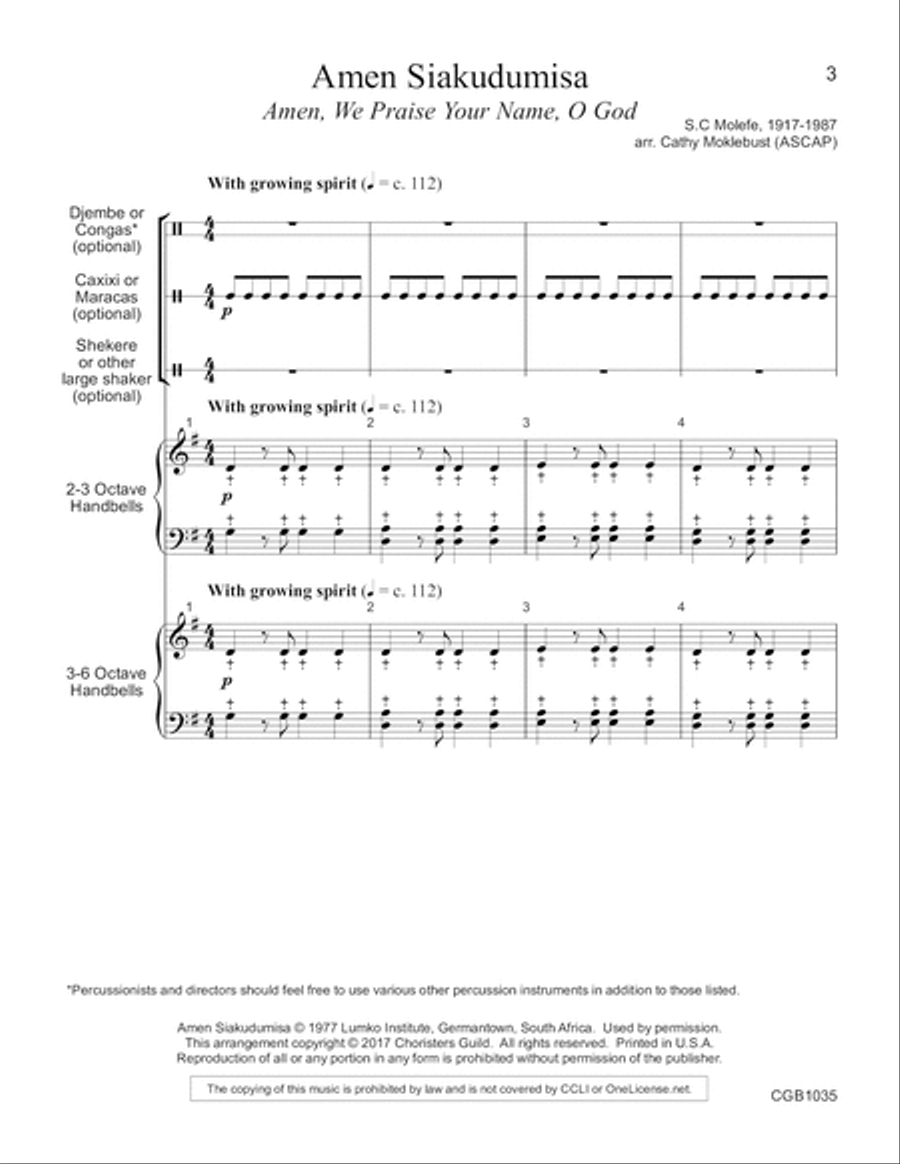Amen Siakudumisa - Full Score Handbell Choir scores gallery preview page 3
