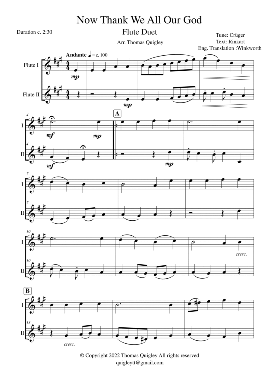 Now Thank We All Our God Now Thank We All Our God Flute Duet scores gallery preview page 1