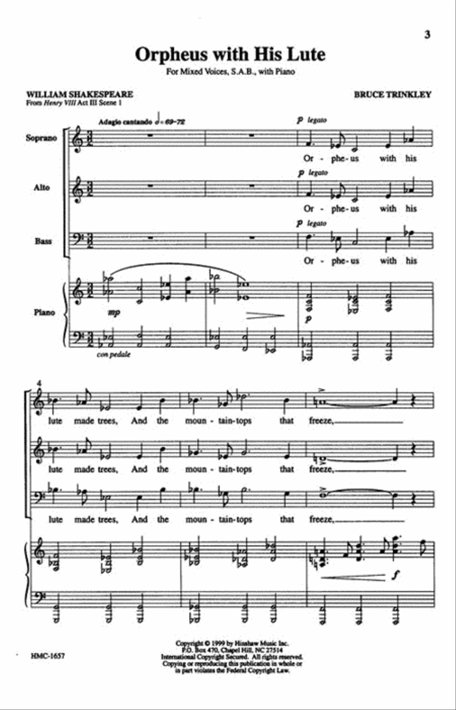 Orpheus With His Lute Orpheus With His Lute 3-Part scores gallery preview page 2