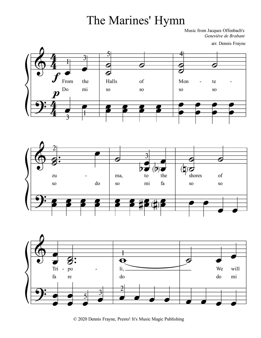 The Marines' Hymn (From the Halls of Montezuma) Piano Solo scores gallery preview page 1