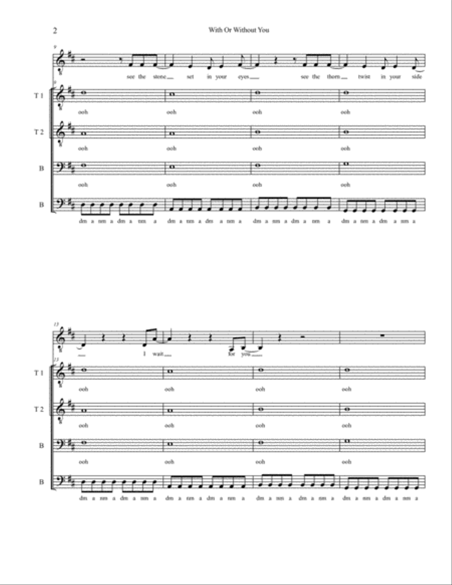 With Or Without You TTBB scores gallery preview page 2
