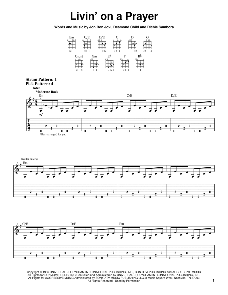 Livin' On A Prayer Acoustic Guitar scores gallery preview page 1