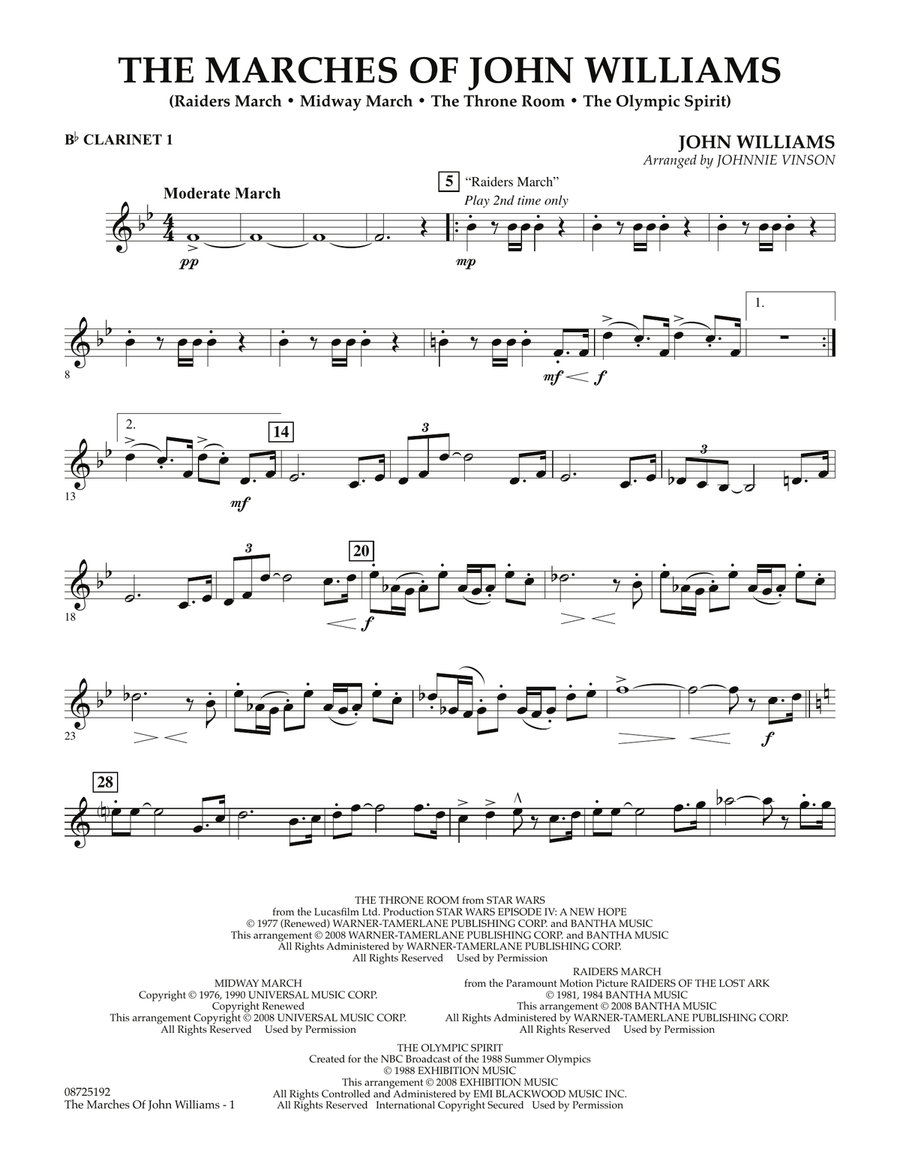 The Marches of John Williams - Bb Clarinet 1 Concert Band scores gallery preview page 1