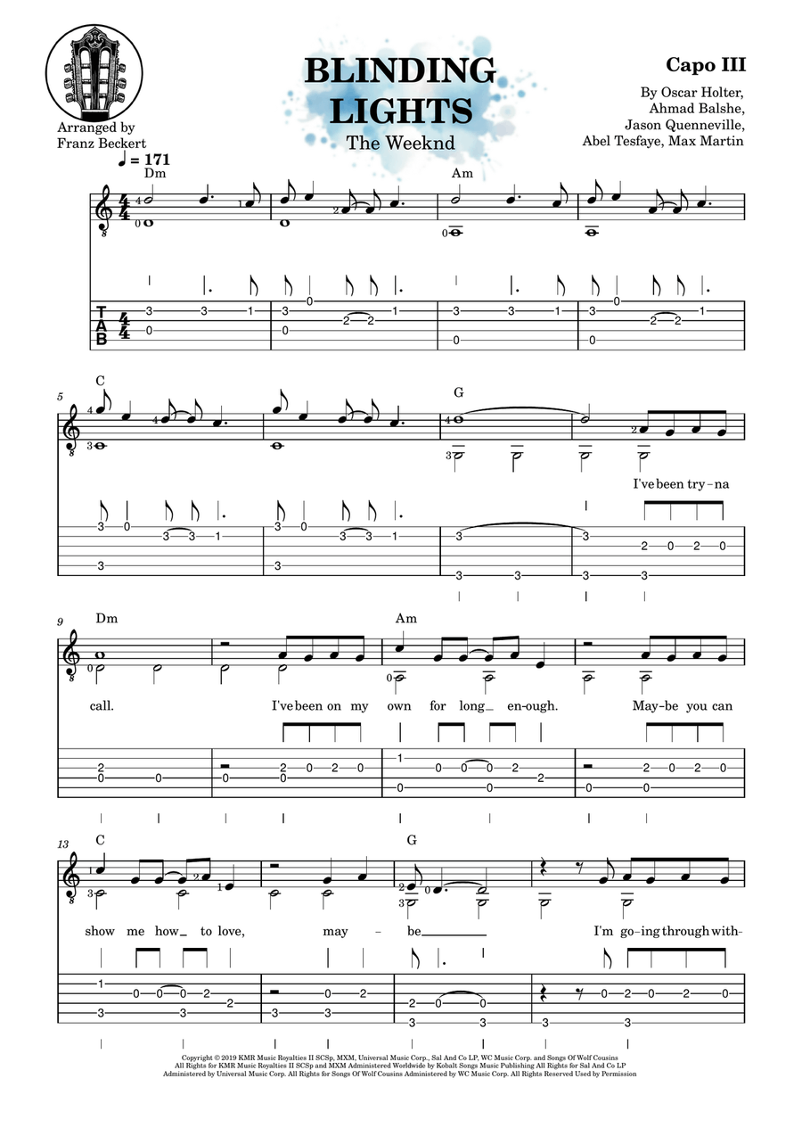 Blinding Lights Blinding Lights Acoustic Guitar scores gallery preview page 1