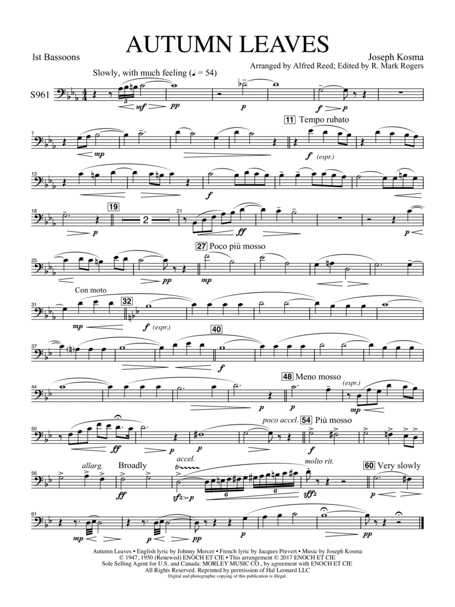 Autumn Leaves (Les feuilles mortes) - Bassoon 1 Concert Band scores gallery preview page 1