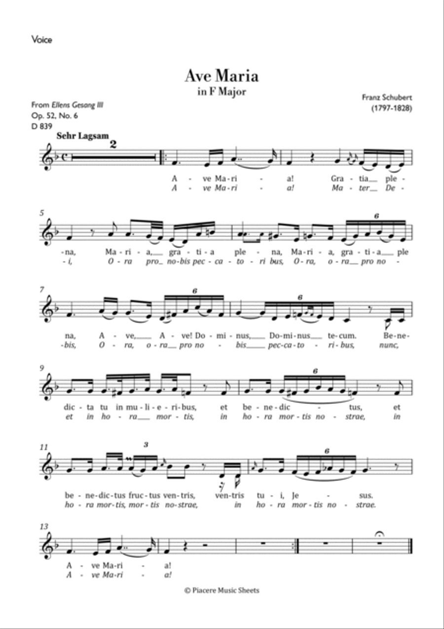 Schubert - Ave Maria in F Major for Low Voice & piano - Intermediate Low Voice scores gallery preview page 5