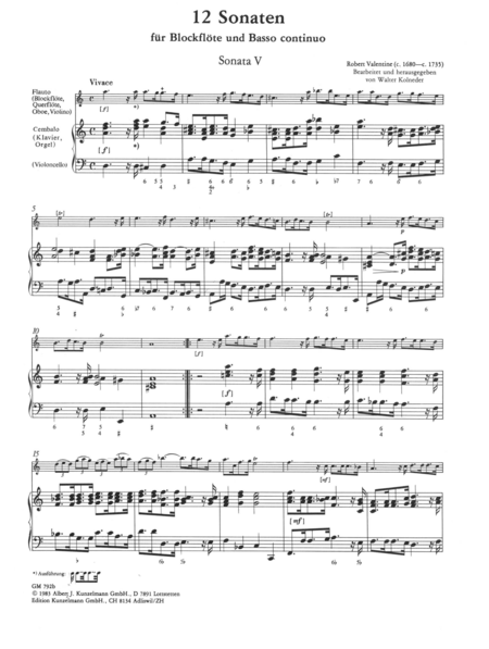 12 Sonatas for recorder and basso continuo, Volume 2