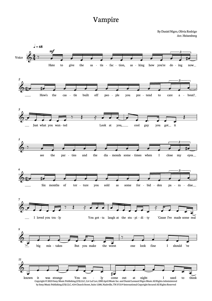 Vampire Piano scores gallery preview page 1