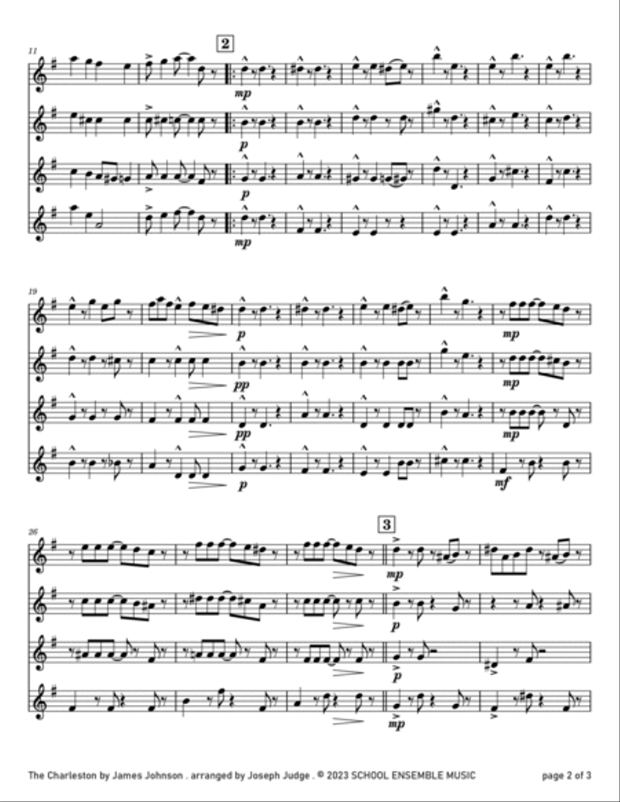 The Charleston by James Johnson for Clarinet Quartet in Schools Clarinet Quartet scores gallery preview page 2