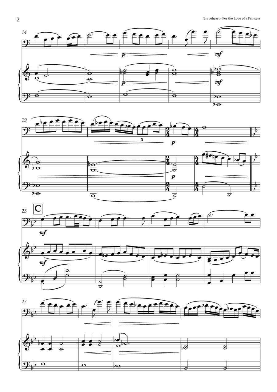 For The Love Of A Princess from the Twentieth Century Fox Motion Picture BRAVEHEART Piano scores gallery preview page 2