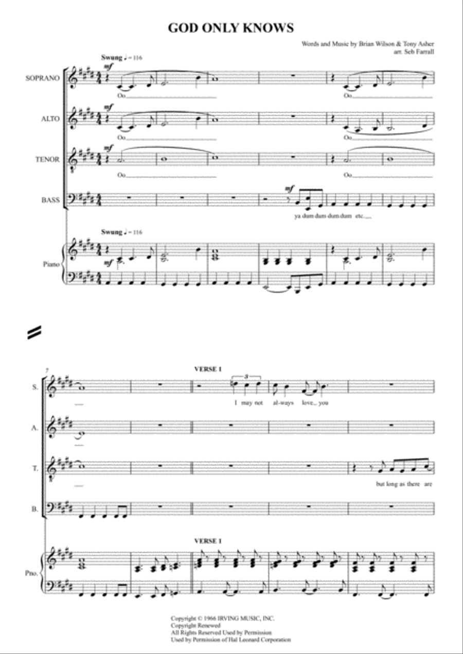 God Only Knows 4-Part scores gallery preview page 1
