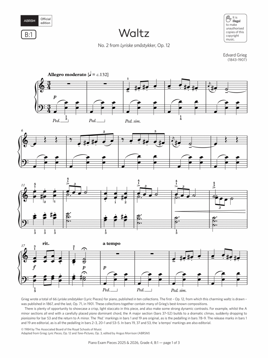 Waltz (Grade 4, list B1, from the ABRSM Piano Syllabus 2025 & 2026) Piano Method scores gallery preview page 1