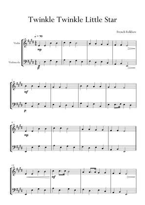 Twinkle Twinkle Little Star in E Major for Violin and Cello Duo. Easy version.